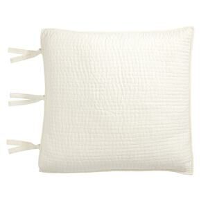 2 Pottery Barn Ivory Pick-Stitch Handcrafted Cotton Linen Quilted Shams Euro